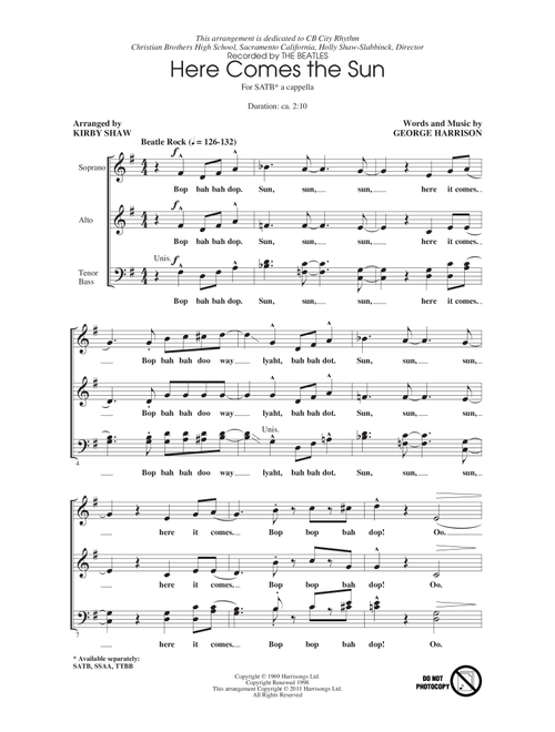 Here Comes The Sun (arr. Kirby Shaw) - The Beatles (Choral, SATB)