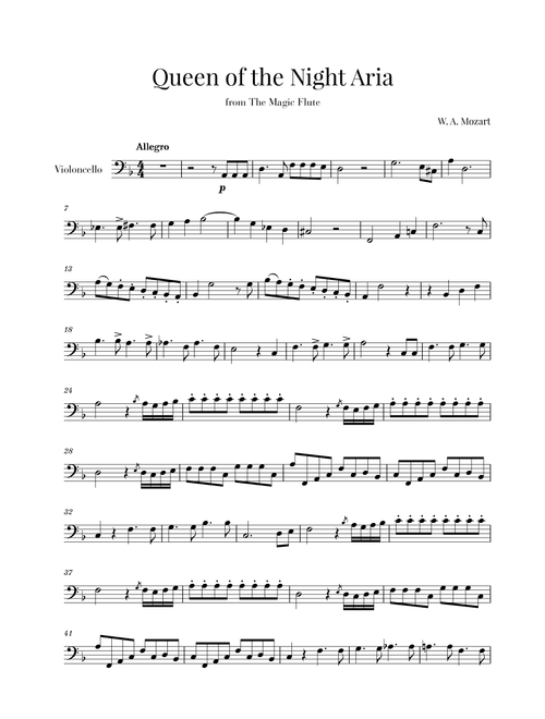 W. A. Mozart - Queen of the Night Aria (for Cello) (Arr. Cadenza Editions) - Wolfgang Amadeus Mozart (Cello Solo)