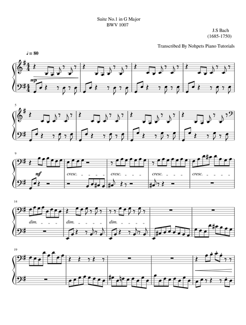 J.S Bach Suite No.1 in G Major BWV 1007 for piano