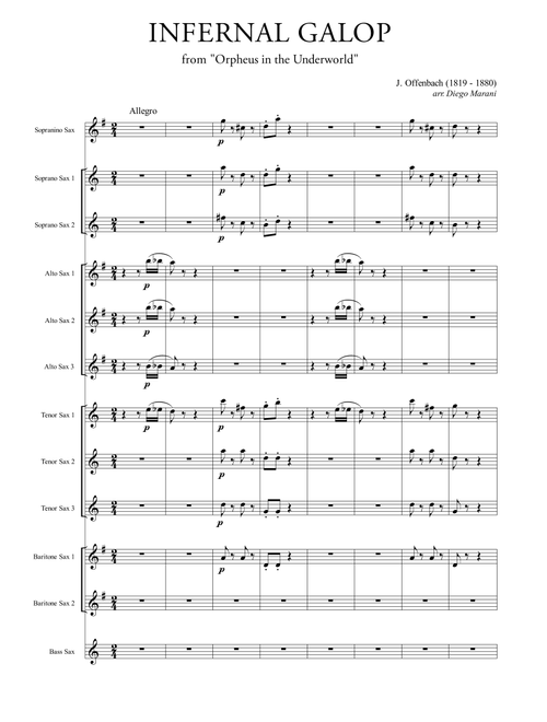 Infernal Galop (Can Can) for Saxophone Ensemble (Arr. Diego Marani) - J. Offenbach (Woodwind Ensemble)
