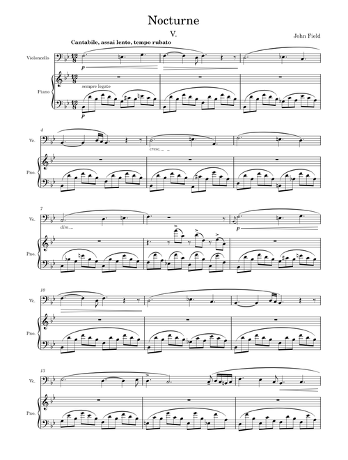 NOCTURNE No.5 in B♭ major, H.37 – John Field for Cello & Piano