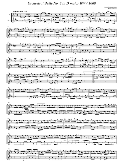Orchestral Suite No. 3 in D major BWV 1068 - Flute Duet (Arr. G. Vieira) - J S Bach (Flute Duet)
