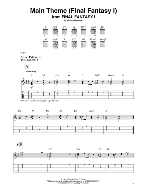 Main Theme (Final Fantasy I) - Nobuo Uematsu (Easy Guitar with TAB)