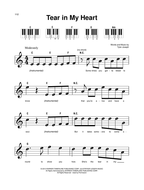 Tear In My Heart - Twenty One Pilots (Super Easy Piano)