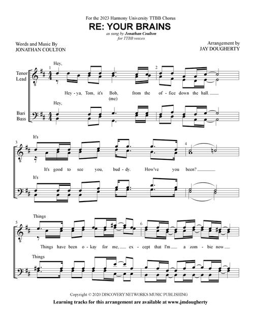 Re Your Brains (Arr. Jay Dougherty) - Jonathan Coulton (Choral, TTBB)
