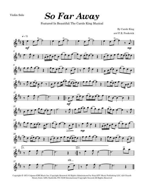So Far Away (Arr. P. R. Frederick) - Carole King (Violin Solo)