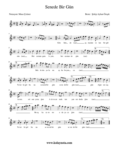 Senede Bir Gün - Kolay Nota