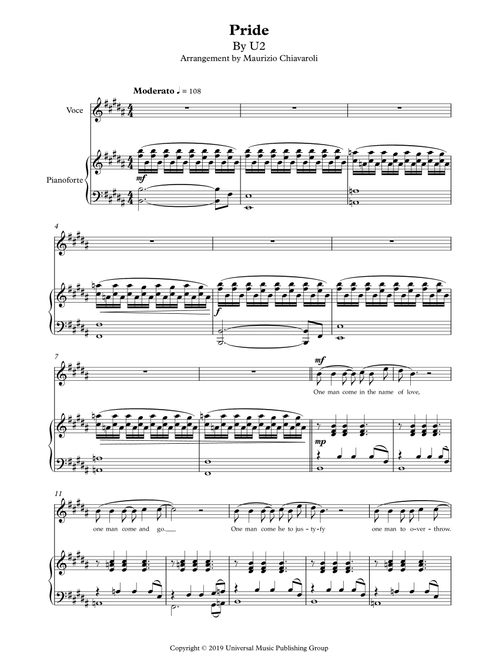 Pride (Arr. Maurizio Chiavaroli) - U2 (Piano Vocal)