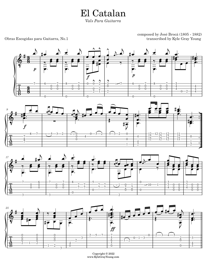 Solo Guitarra José Luis Montón 楽譜 El Catalan – José Broca (classical guitar tablature) Sheet Music