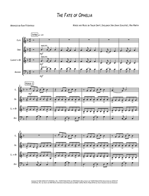 The Fate Of Ophelia (Arr. Ryan Fitzpatrick) - Taylor Swift (Woodwind Ensemble)