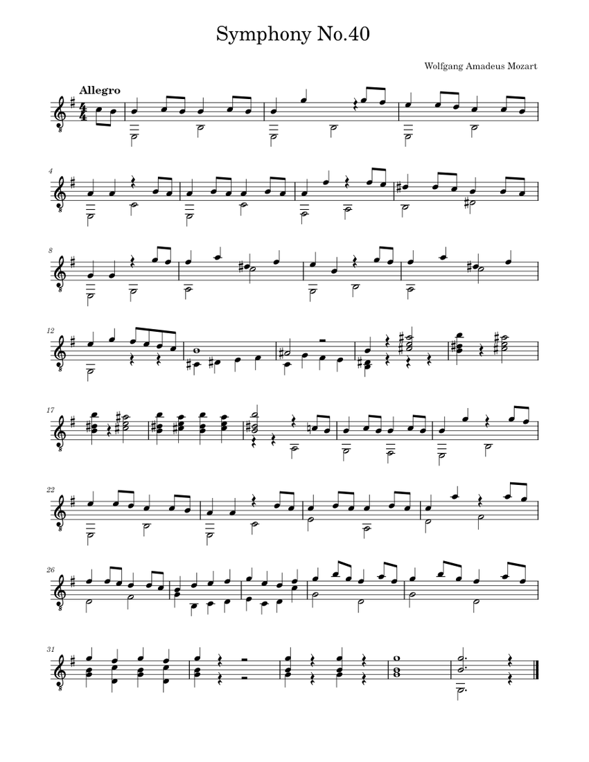 Symphony No. 40 – Wolfgang Amadeus Mozart Sheet Music for