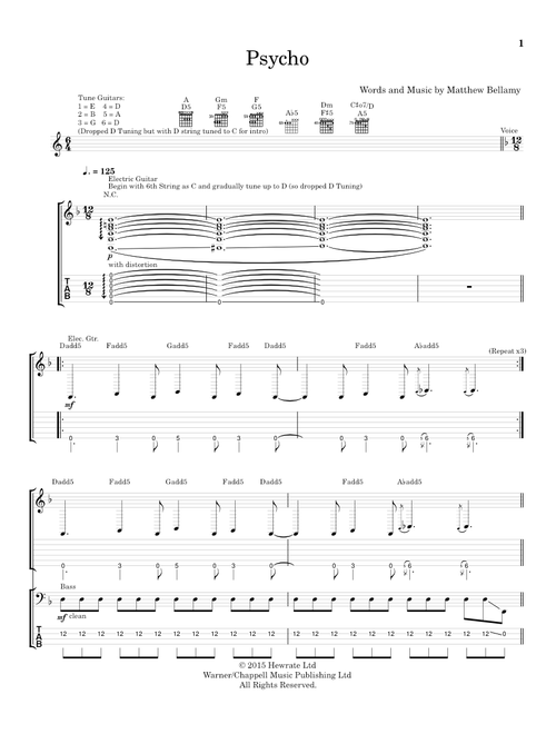 Psycho - Muse (Guitar Tab)