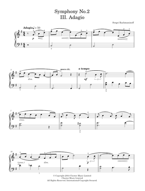 Symphony No. 2 - 3rd Movement - Sergei Rachmaninoff (Easy Piano)
