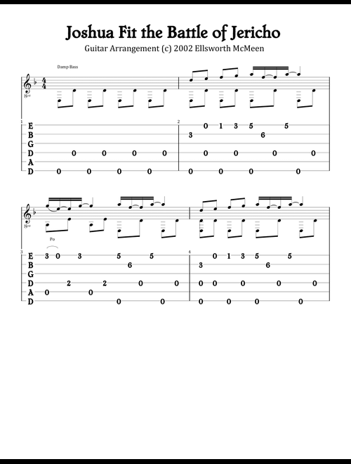 Joshua Fit the Battle of Jericho (For Fingerstyle Guitar Tuned Drop D) (Arr. Ellsworth McMeen) - Public Domain (Solo Guitar)