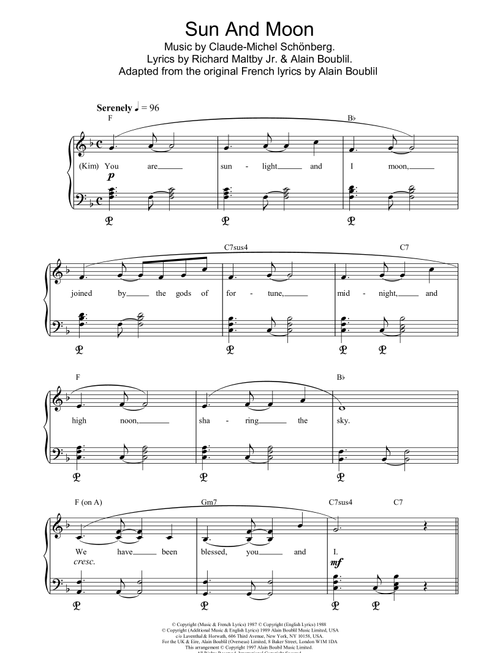 Sun And Moon (from Miss Saigon) - Boublil and Schonberg, Alain Boublil, Richard Maltby Jr (Piano Solo)