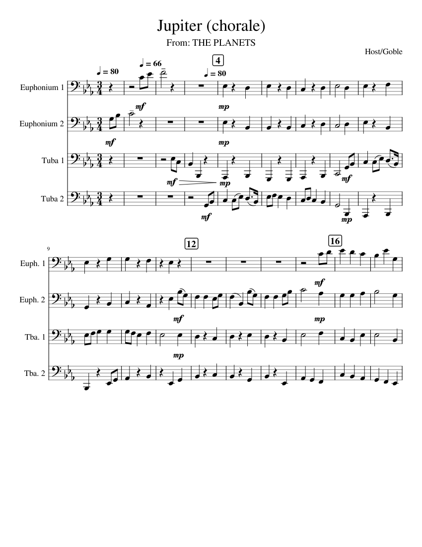 Jupiter chorale – Gustav Holst Sheet Music for Euphonium