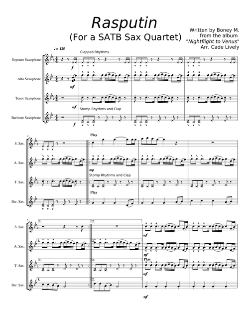 Rasputin (For a SATB Sax Quartet)