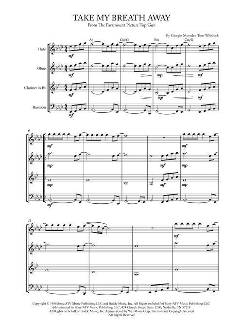 Take My Breath Away (love Theme) (Arr. Karen Gueiros) - Berlin (Woodwind Ensemble)