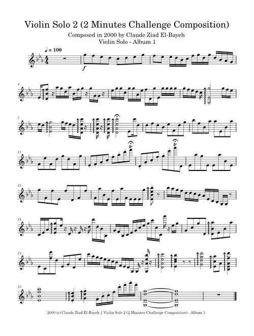 Violin Solo 2 (2 Minutes Challenge Composition) - Claude Ziad El-Bayeh - Composed in 2000