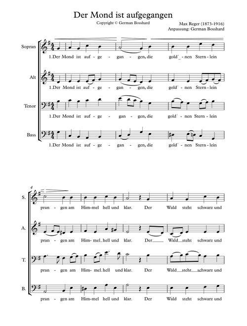 Der Mond ist aufgegangen (Arr. German Bosshard) - Max Reger (1873-1916) (Choral, SATB)