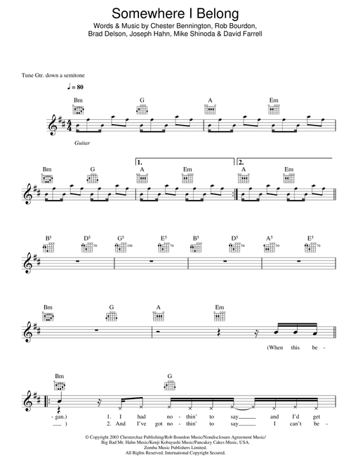 Somewhere I Belong - Linkin Park (Lead Sheet - Fake Book)