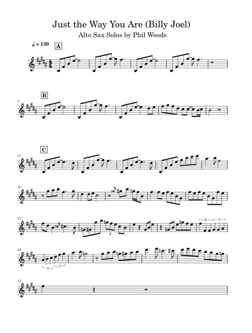 Just the way you are – Billy Joel Alto Sax solos in Just the Way You Are – Billy Joel