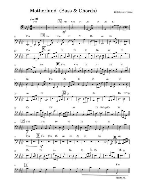 Motherland – Natalie Merchant (Bass & Chords)