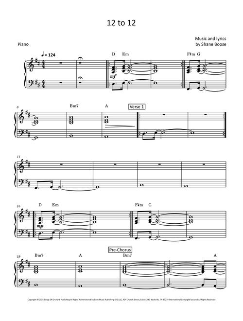 12 To 12 (Arr. David Lartey) - sombr (Easy Piano)
