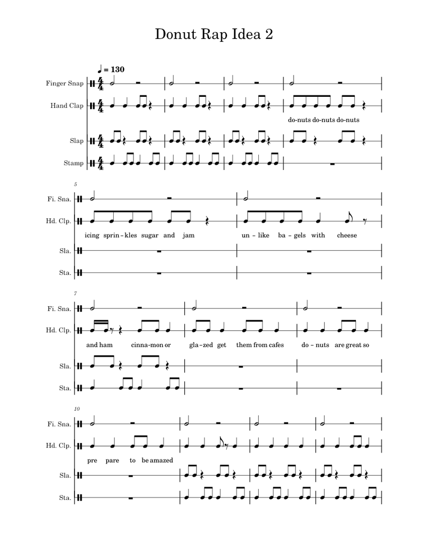 Rap Notes From Rappers Donut_Rap_Idea_2 Sheet Music for Hand clap, Slap, Snap, Stamp (Mixed ...