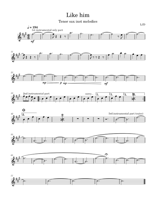 Like Him – Tyler, The Creator (Tenor score for duets or other)