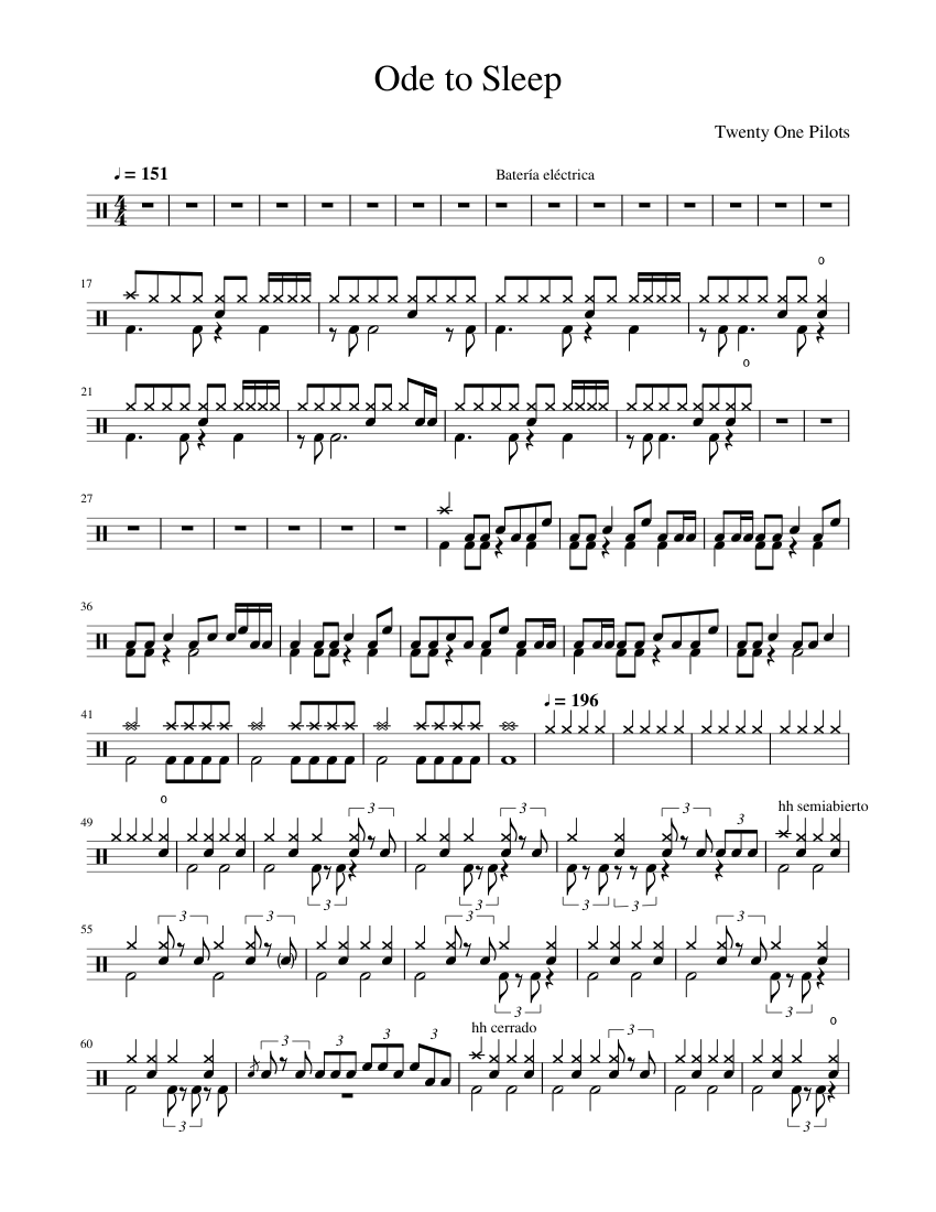 Ode To Sleep Twenty One Pilots Sheet Music For Drum Group Solo