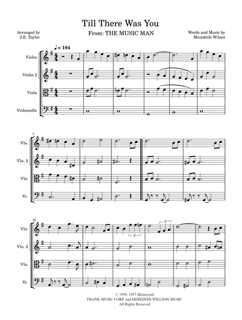 Till There Was You (Arr. J.E. Taylor) - The Beatles (String Quartet)