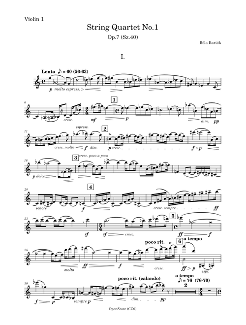 String Quartet No.1, Sz.40 – Béla Bartók - Violin 1 PART