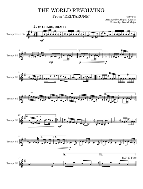 THE WORLD REVOLVING - Deltarune (Trumpet) (Transposed in F)