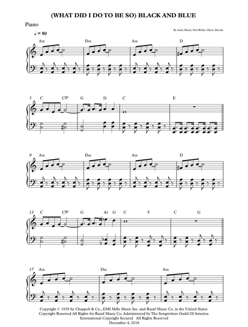 (what Did I Do To Be So) Black And Blue (Arr. Wesley S. SIlva) - Fats Waller, Harry Brooks (Piano Solo)