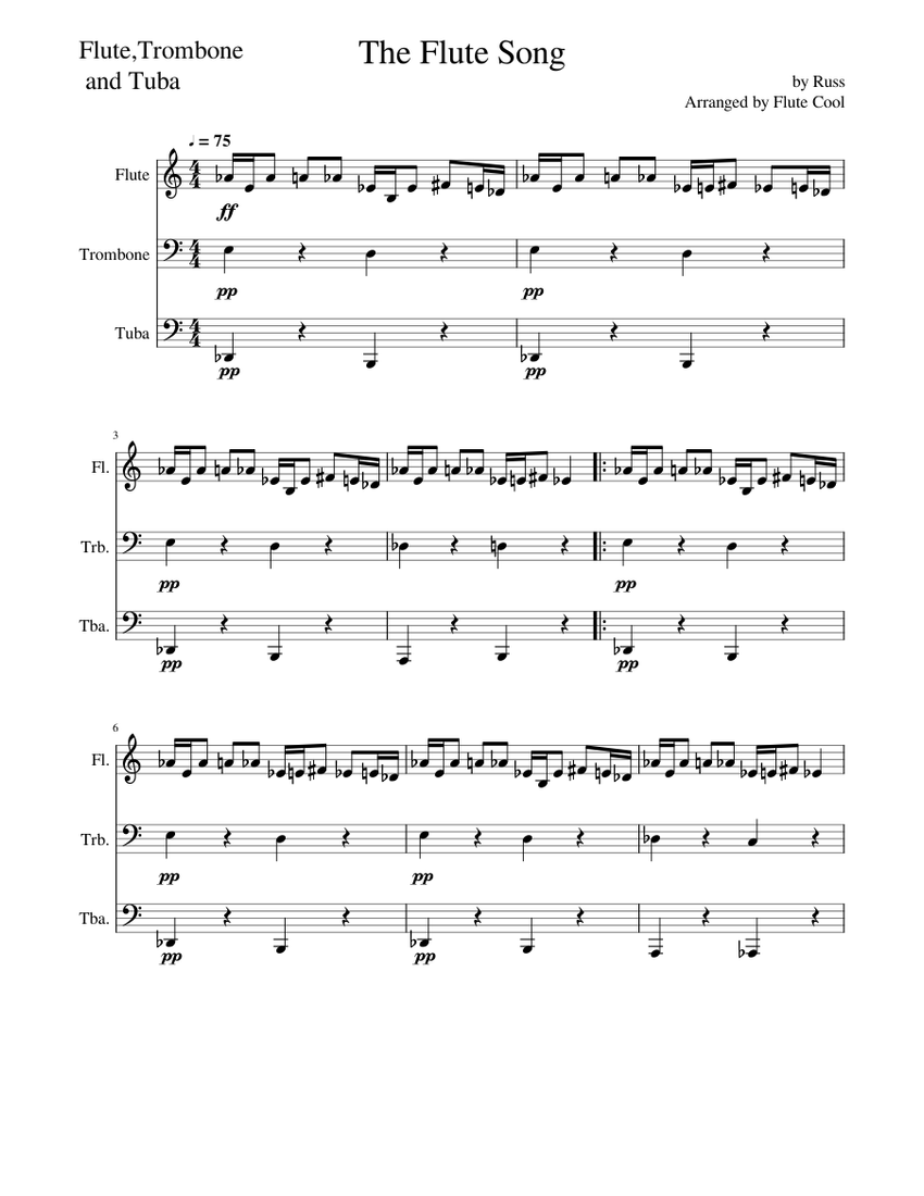 The Flute Song Sheet Music for Trombone, Tuba, Flute (Woodwind Trio ...