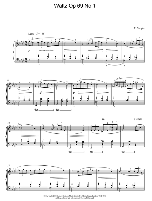 Waltz Op. 69, No. 1 - Frederic Chopin (Piano Solo)