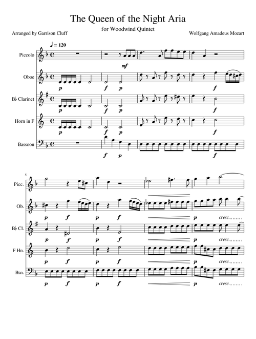 Queen Of The Night Aria – Wolfgang Amadeus Mozart Woodwind Quintet