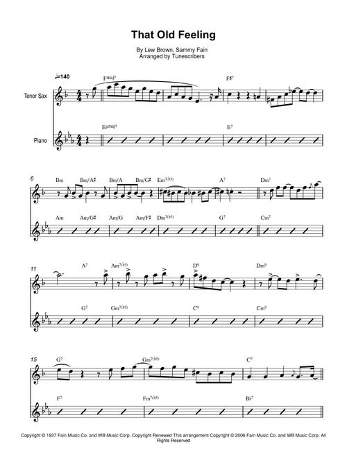 That Old Feeling (Arr. Tunescribers) - Lew Brown, Sammy Fain (Saxophone Solo)