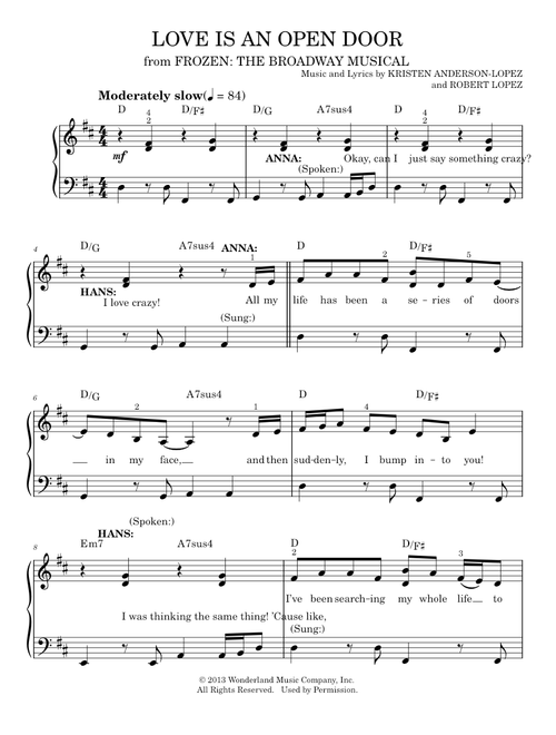 Love Is An Open Door (from Disney's Frozen) - Kristen Bell, Santino Fontana (Easy Piano)