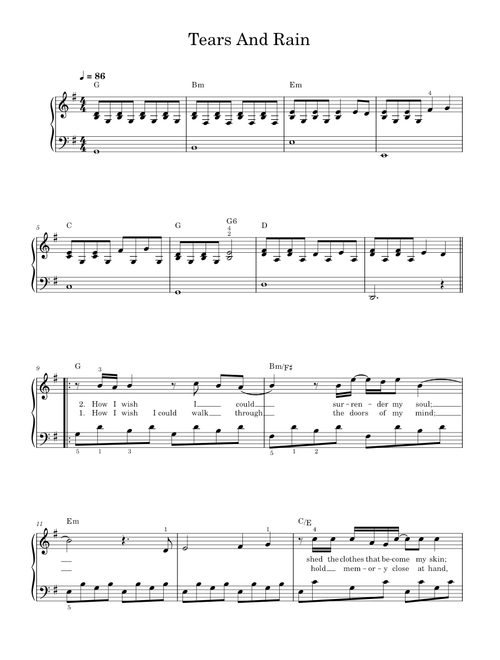 Tears And Rain - Easy Piano (Solo)