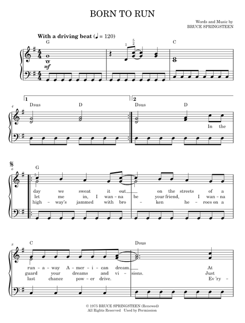 Born to run - Bruce Springsteen (Easy Piano)