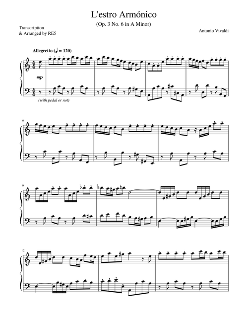 L'estro Armónico Op. 3 No. 6 - Antonio Vivaldi (Original Arranged)