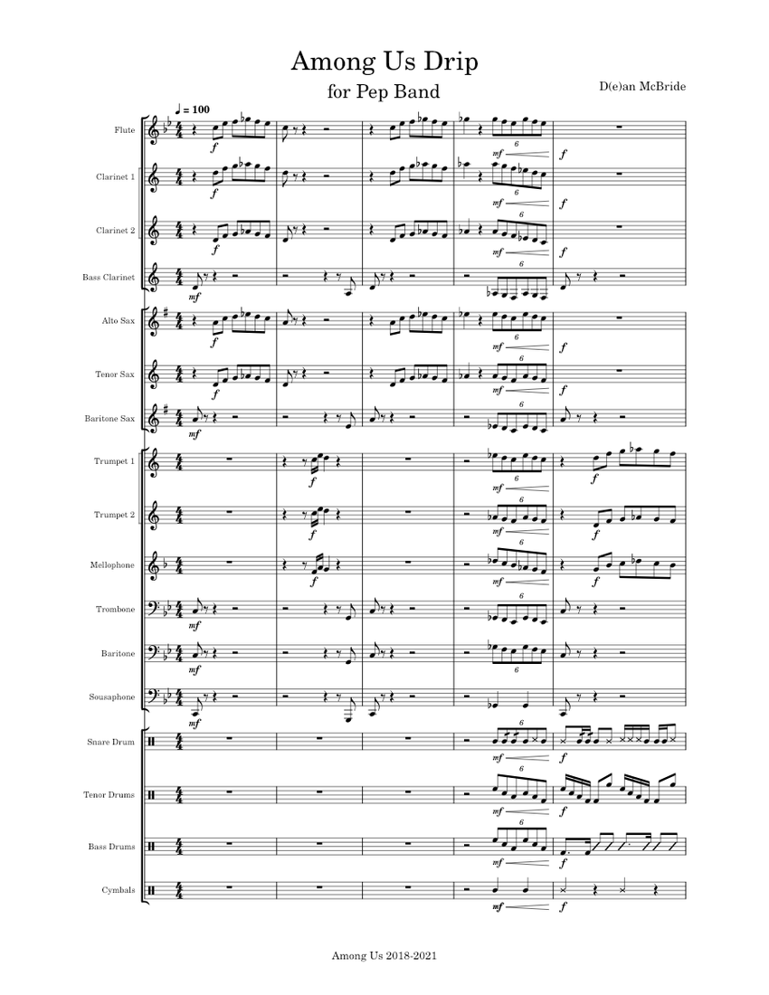 Among Us Drip For Pep Band Finished Sheet Music For Trombone Flute Clarinet In B Flat 
