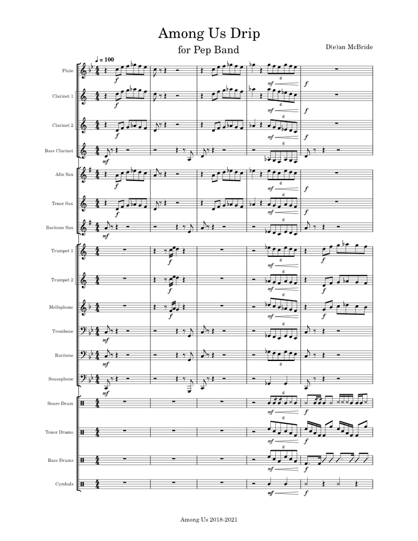 Among Us Drip for Pep Band (FINISHED) Sheet music for Trombone, Flute