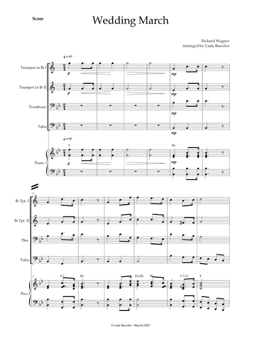 Wedding March (Wagner) Brass Quartet Piano and chords (Arr. Cadu Barcelos) - Richard Wagner (Brass Ensemble)