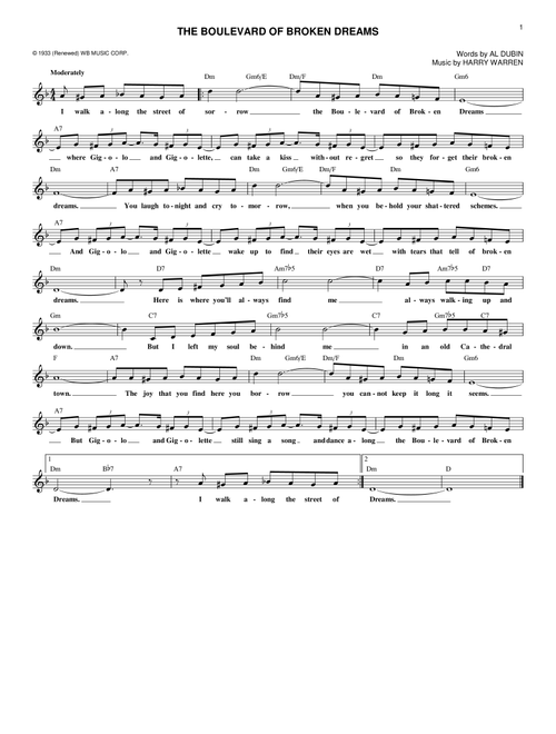 The Boulevard Of Broken Dreams - Al Dubin, Harry Warren (Lead Sheet - Fake Book)