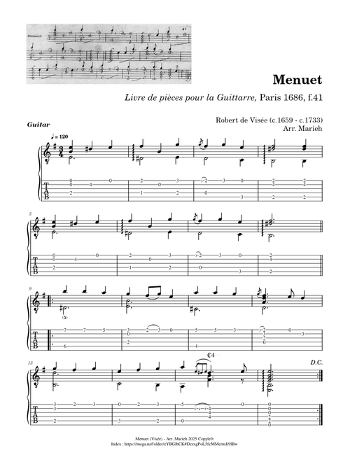 Menuet – Robert de Visée (c.1659 - c.1733) - Tab
