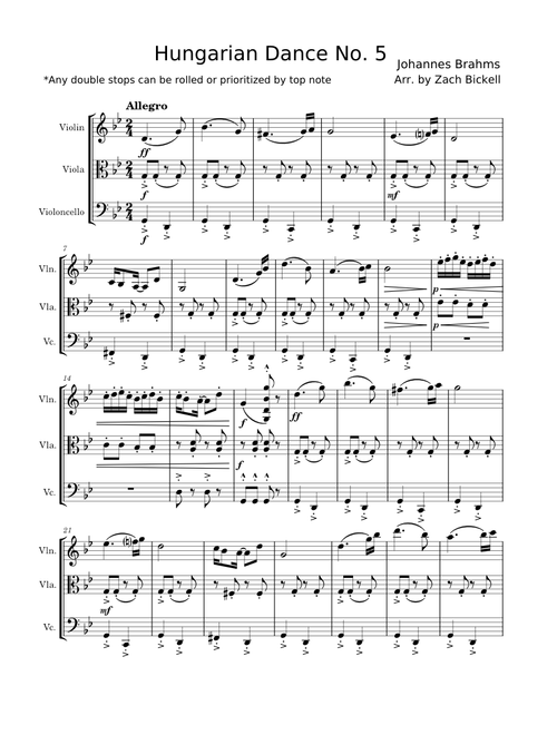 Hungarian Dance No. 5 – Johannes Brahms Hungarian Dance No. 5 (Violin - Viola - Cello Trio Arrangement)