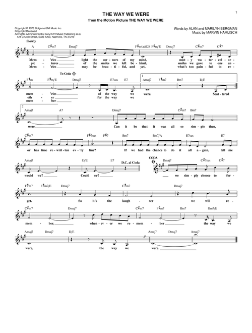 The Way We Were - Barbra Streisand (Lead Sheet - Fake Book)